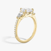 Pear Cut - Pave Band - Three Stone Ring - 0.25 Ct Side Stone each - 18 K Gold